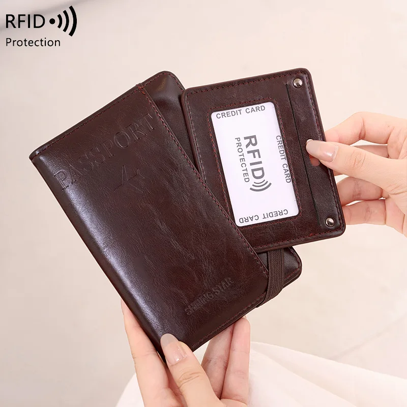 

Western RFID Blocking Anti Theft PU Leather Men Wallet Large Capacity Passport Holder Purse for Women