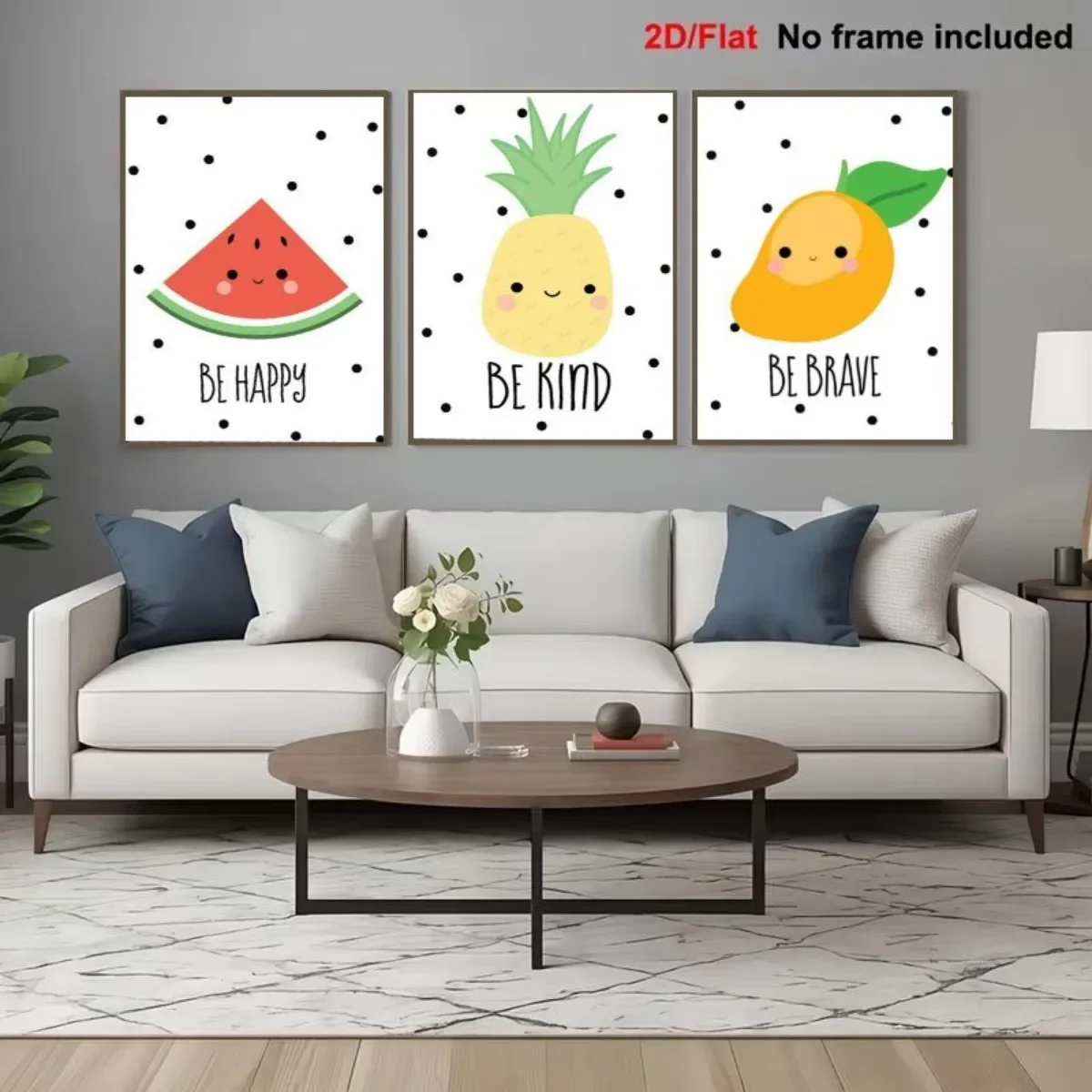 2D Flat 3pcs frameless , ,   Canvas Printed Decorative Paintings, Fresh Summer Fruits, Watermelon, Pineapple, Mango, Easy