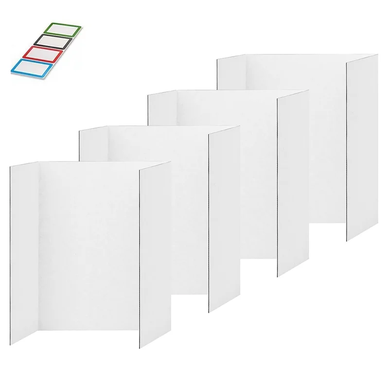 4 Pcs Trifold Poster Board, White Poster Board Comes With Sticky Accessories, Corrugate Presentation Boards Easy To Use M