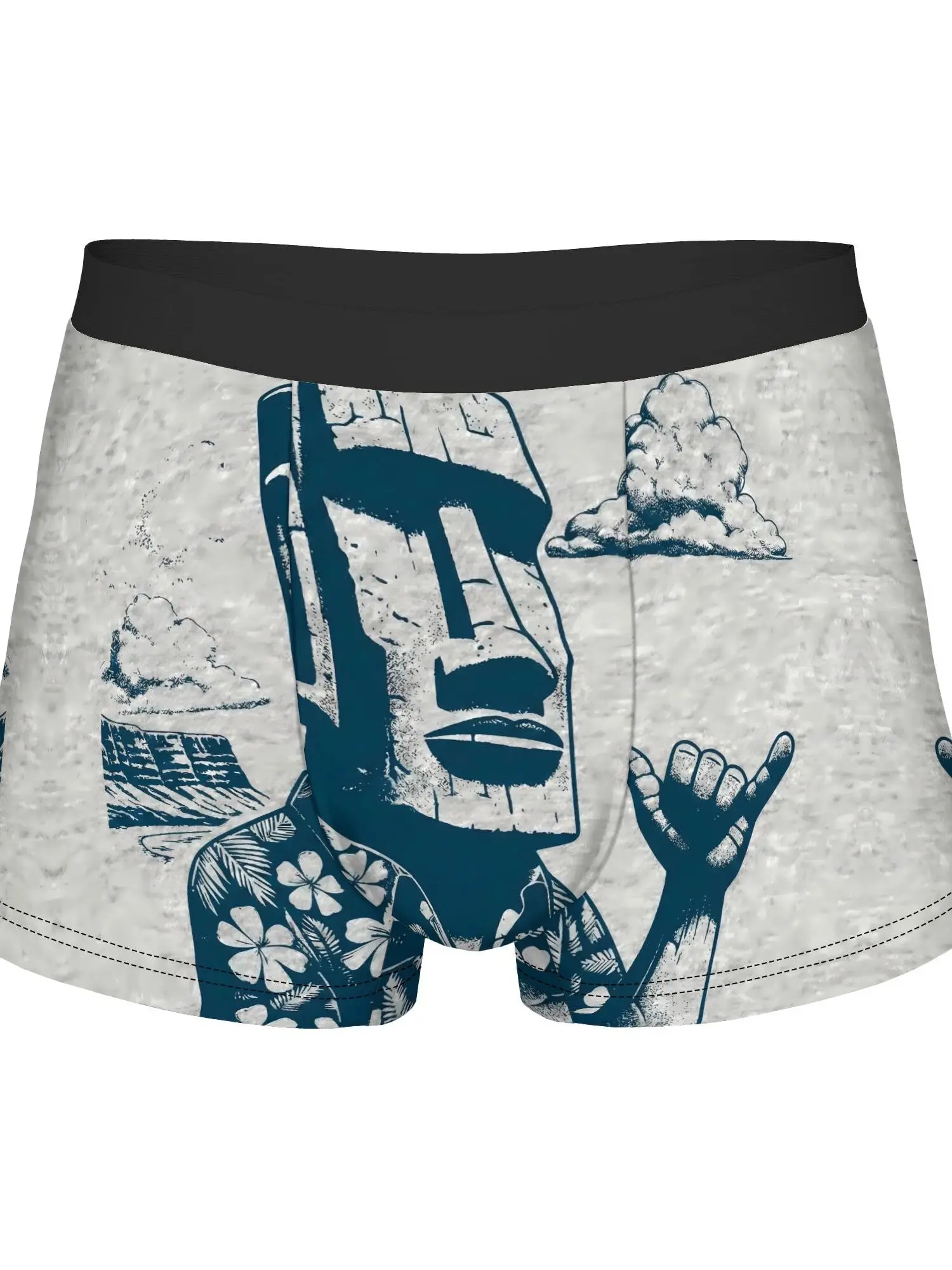 Easter Island Moai Stone Head Statue Funny Meme History Creative Men'S Trunks Black Border Underwear, Unique Animal Graphic