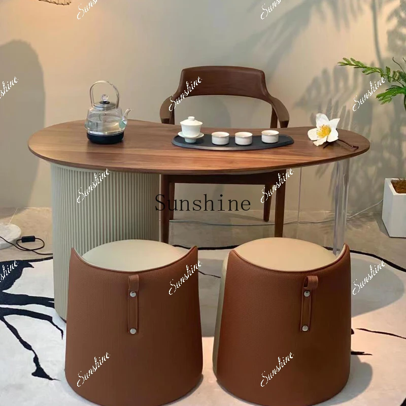 

Balcony tea table and chair combination small black walnut acrylic suspension simple and modern FT