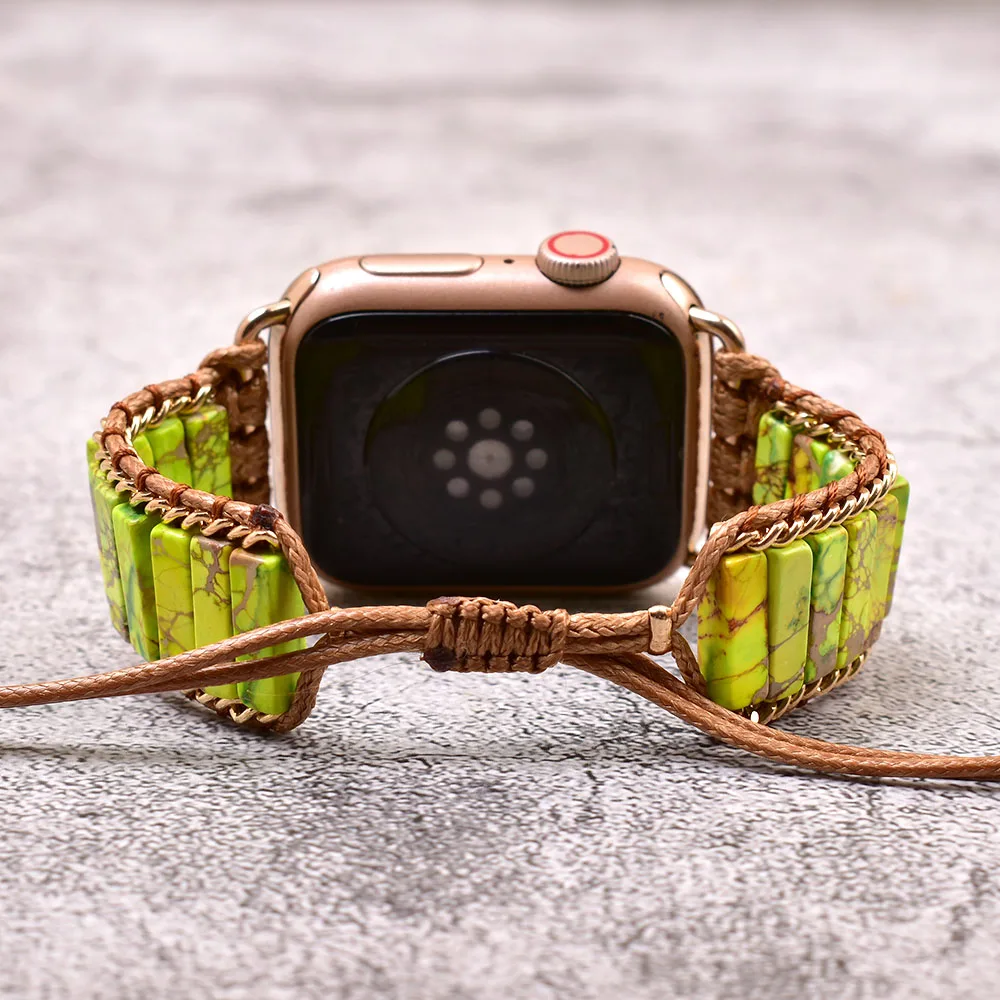 Boho Natural Stone Gold Color Apple Watch Band 38-45MM Beaded Bracelet Strap for Iwatch Series 1-7 Women Wristband Dropship