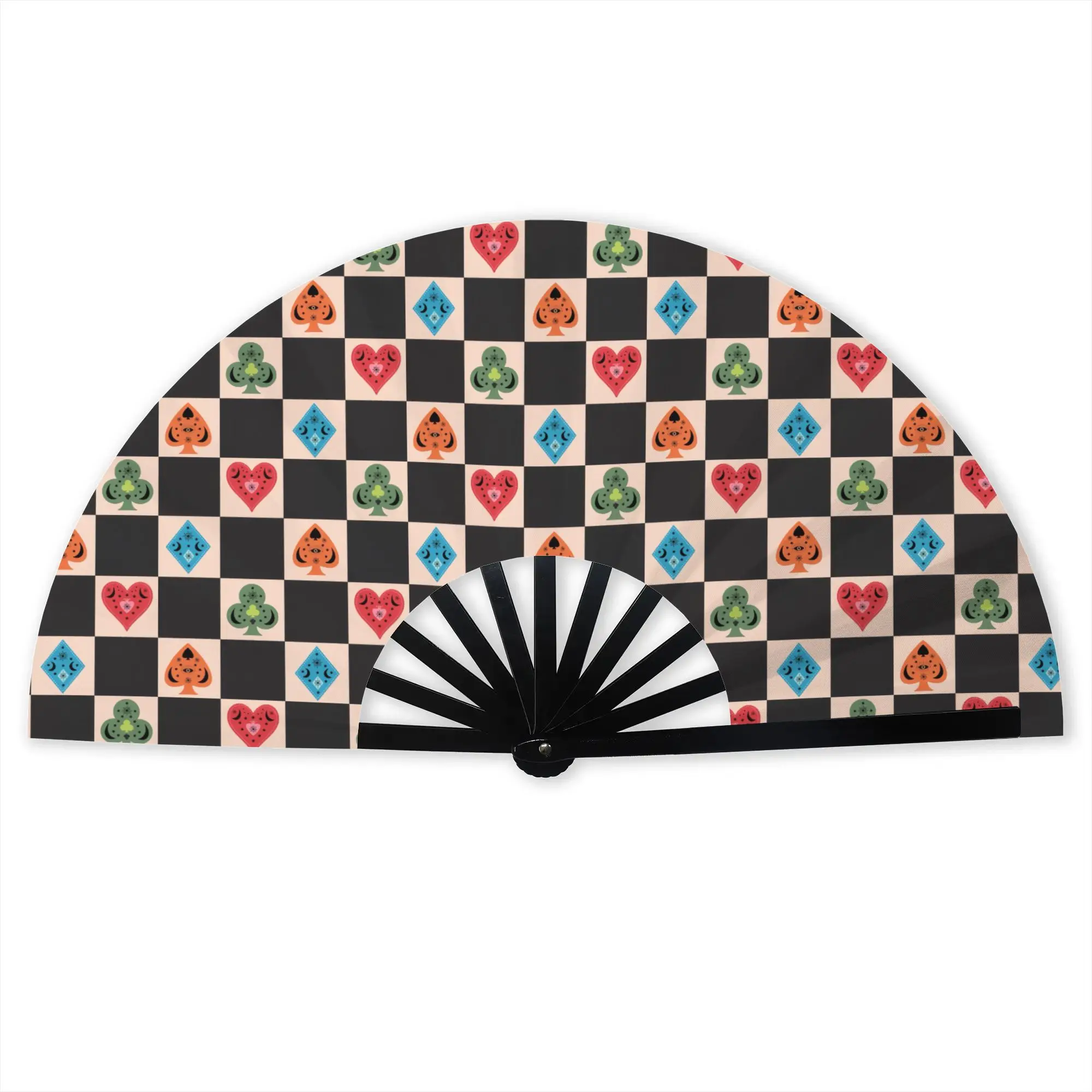 Checkered Plaid Playing  Stylish Hand Fan Women Heart Spade Diamond Club Printed Polyester Fan  Aesthetic For Dancing Gift