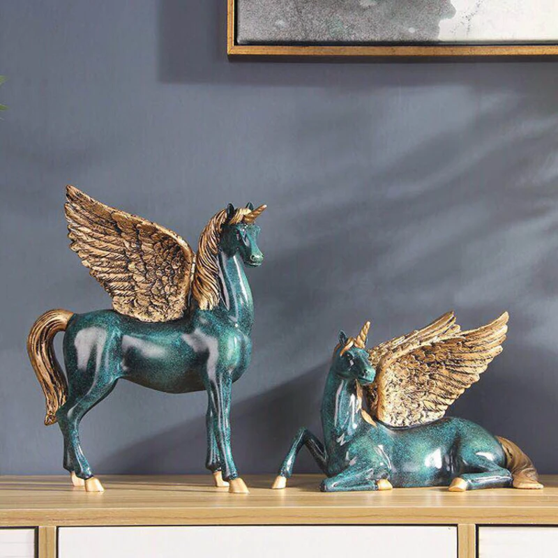 

European style retro home unicorn pegasus handicraft ornaments living room wine cabinet entrance office desktop decorations