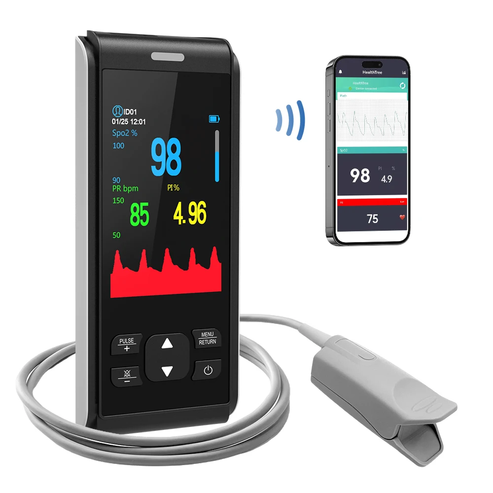 HealthTree Handheld Pulse Oximeter For Adult Pulse Oximeter Fingertip Oximeter Rechargeable Night Alarm