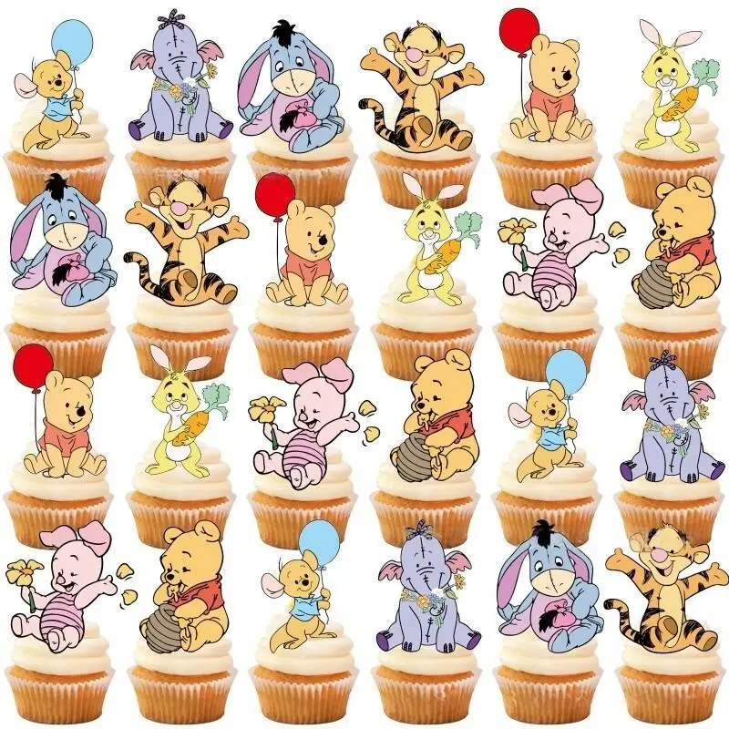 New Winnie the Pooh Cupcake Toppers Winnie the Pooh Birthday Decorations Winnie the Pooh Theme Party Supplies view 3