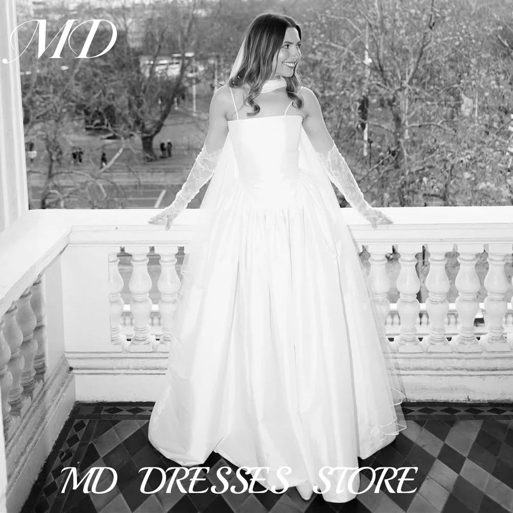 

MD Elegant Spaghetti Strap Wedding Dresses Illusion With Gloves Pleat Low Waistline Bridal Gown Vestido De Noiva Customized 2025