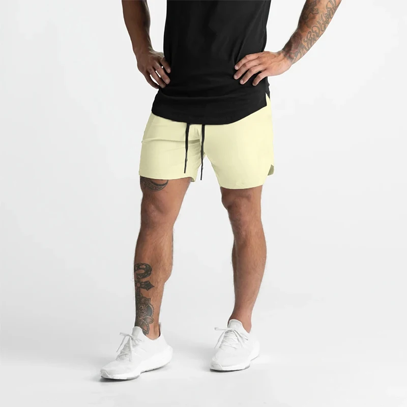 2025 New Men's Shorts Single-Layer Woven Quick Dry Solid Color Running Fitness Sports Casual American Fifth Pants Comfortable