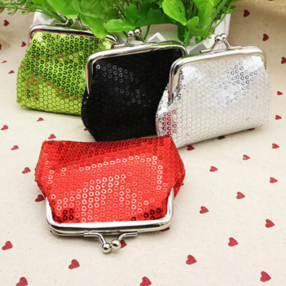 Sequins Women Girl Coin Purses Shinny Buckle Clutch Handy Wallet Bag Mini Bag Lipsticks Holder Jewelry Organizer Storage Pouch