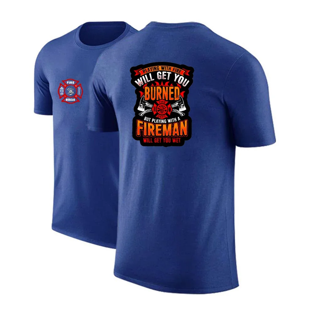 Summer Fire Rescue Firefighter Logo Print Comfortable Quick Drying Short Sleeve Men's Popular