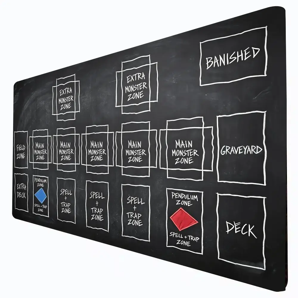 Black Chalkboard Zoned Playmat 35X60 Hand Drawn Sketch Large Desk Mat Non-Slip Rubber Trading Card Game Pad for TCG Gaming Decor