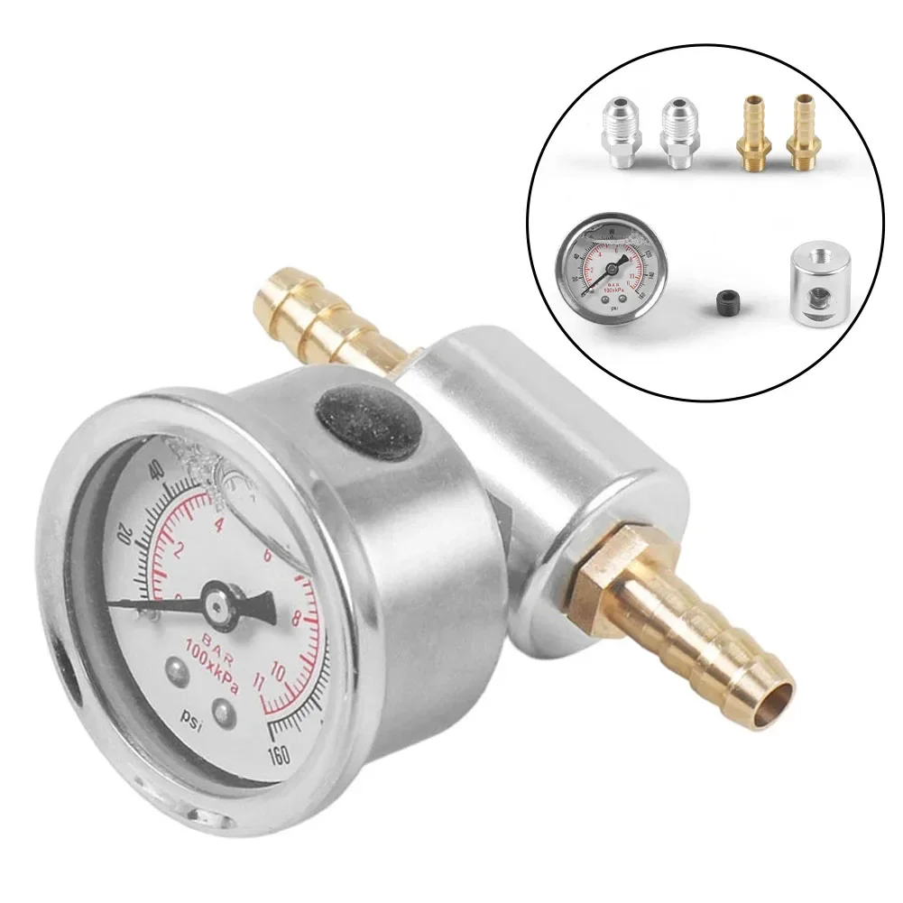 0-160psi Fuel Pressure Gauge 1/8NPT Filled Polished Case Kit For Honda For Mitsubishi For Eagle Auto Performance Interior Parts