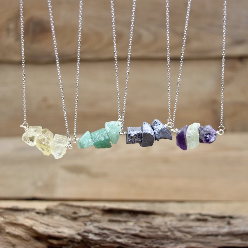 

Women Fashion Necklaces Natural Stone Raw Nugget Pendants Silvery Chains Reiki Healing Crystal Quartz Chips Boho Jewelry,QC3314