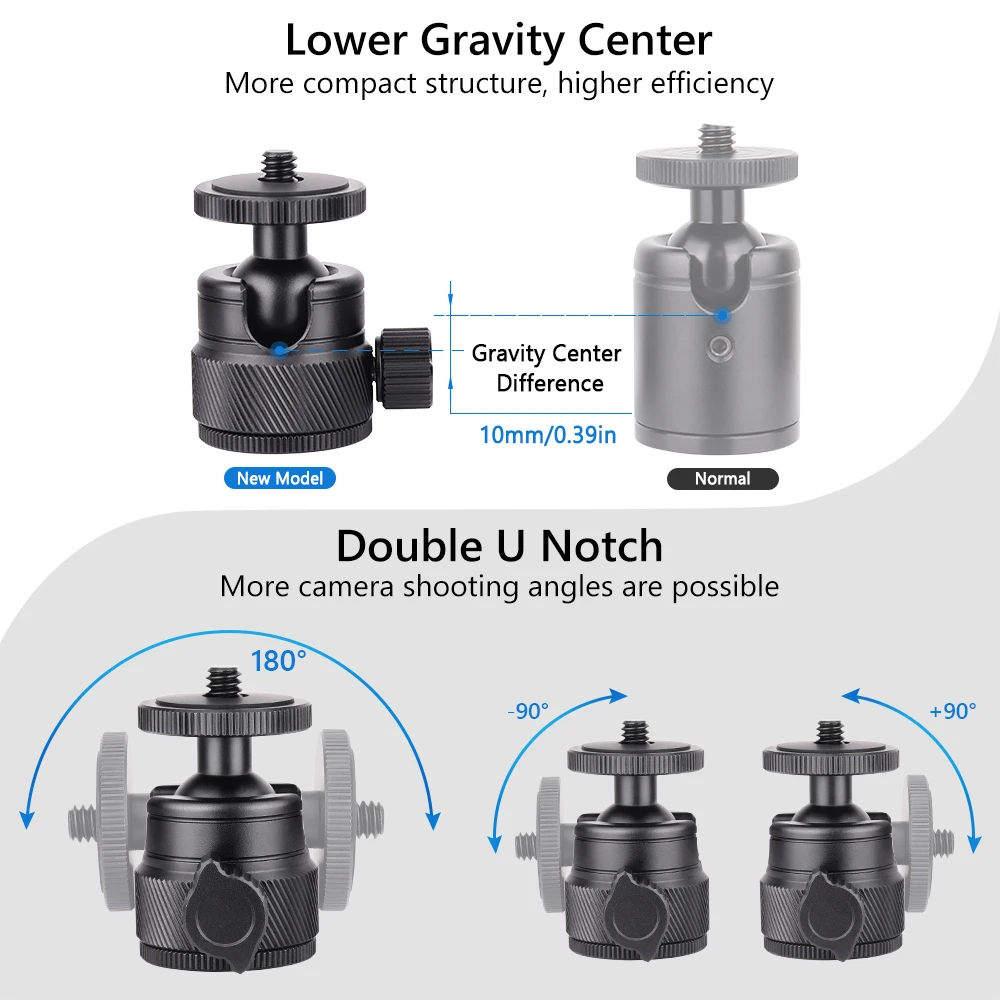 VICELK TH01 Low Profile 360 Degree Rotatable CNC Aluminum Mini Ball Head for Digital Camera,DSLR,Tripods Camcorder,Max Load 3kg