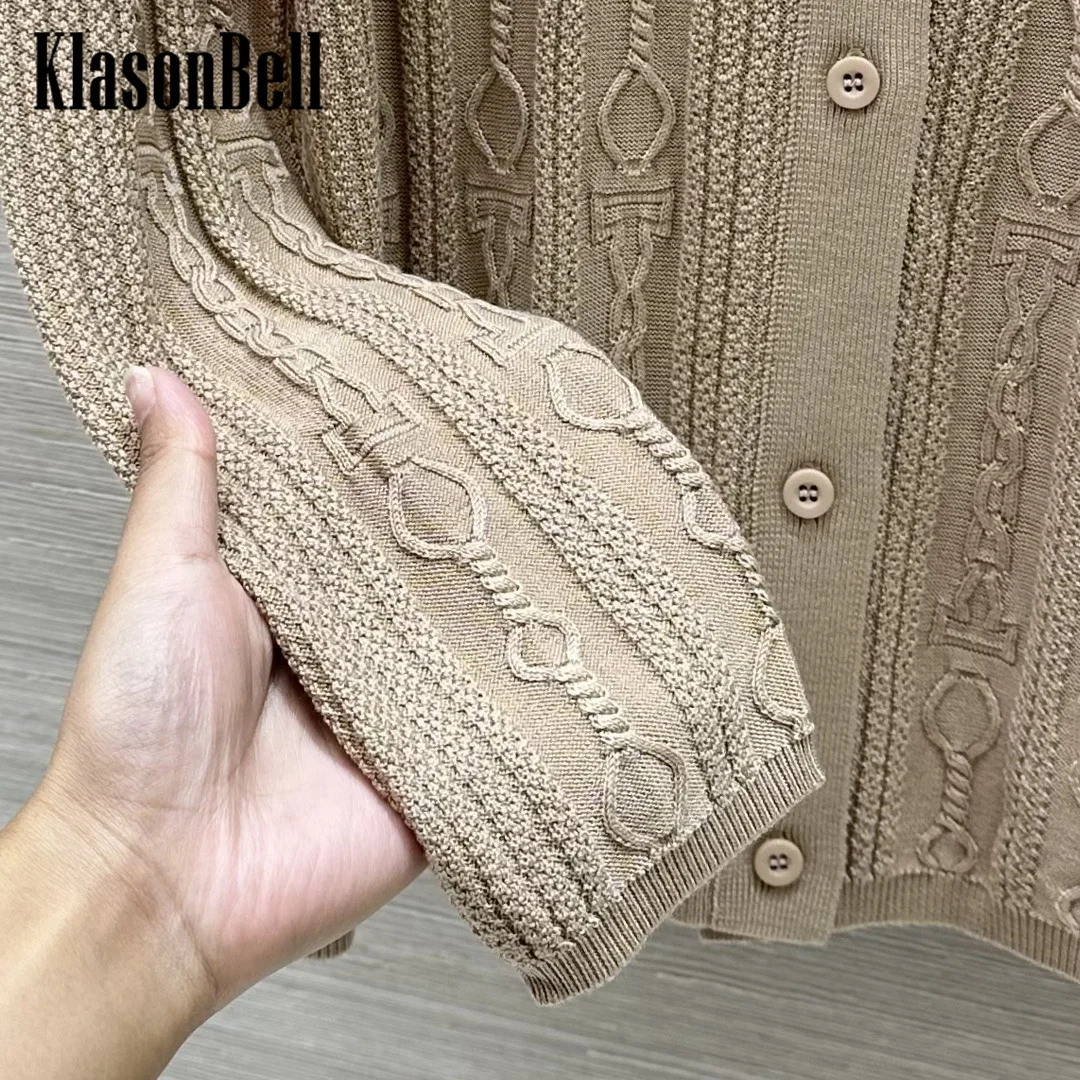 8.22 KlasonBell Women Clothes Vintage Rope Coed Jacquard Wool Knitted Cardigan Lapel Collar Single Breasted Fit Coat