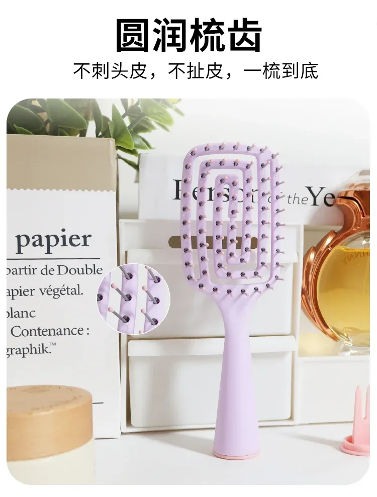 Silikon-Hohlkissen-Massagekamm, Volumen- und Entwirrbürste für Echthaar & Perücken, 4 Farben Styling-Tools – Detail 13