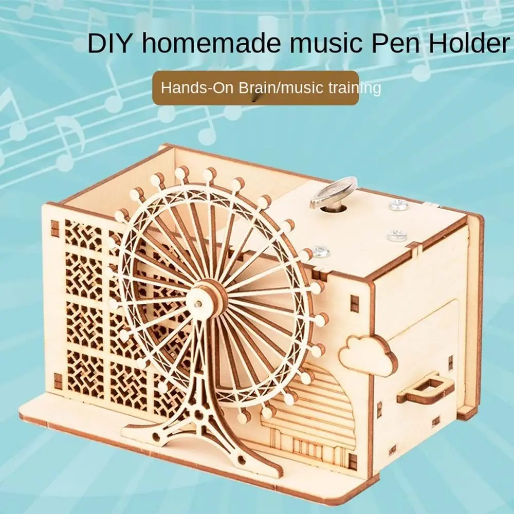 Assembling Toy Kits Toys Hand Shake Music Box Mechanical Ferris wheel Pen holder 3D Puzzle Music Box Model Kits Wooden Puzzle