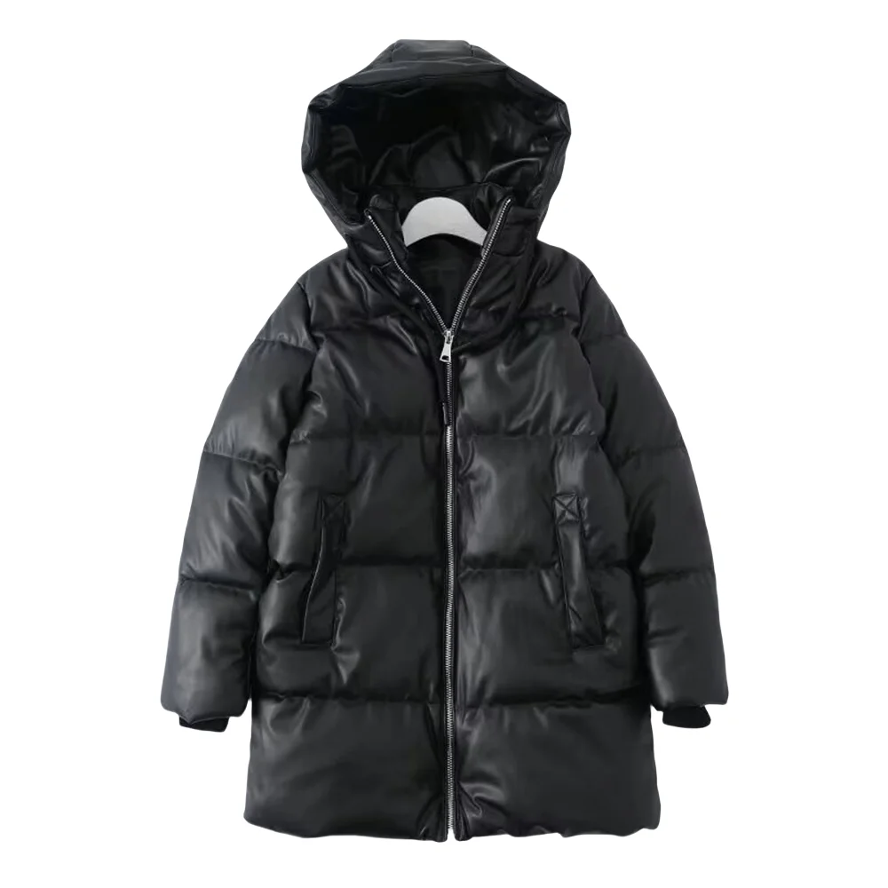 PB & ZA2024 nuova giacca di cotone in pelle moda invernale da donna piccola spessa calda giacca in cotone corto in similpelle PU