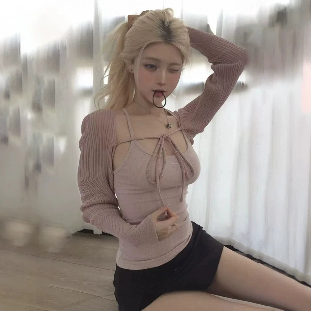 

Korean Style Long Sleeve Knitted Cardigan Shoulder Shawl Camel Hair 26 Patterns UV Protection Regular Thickness Summer Fashion