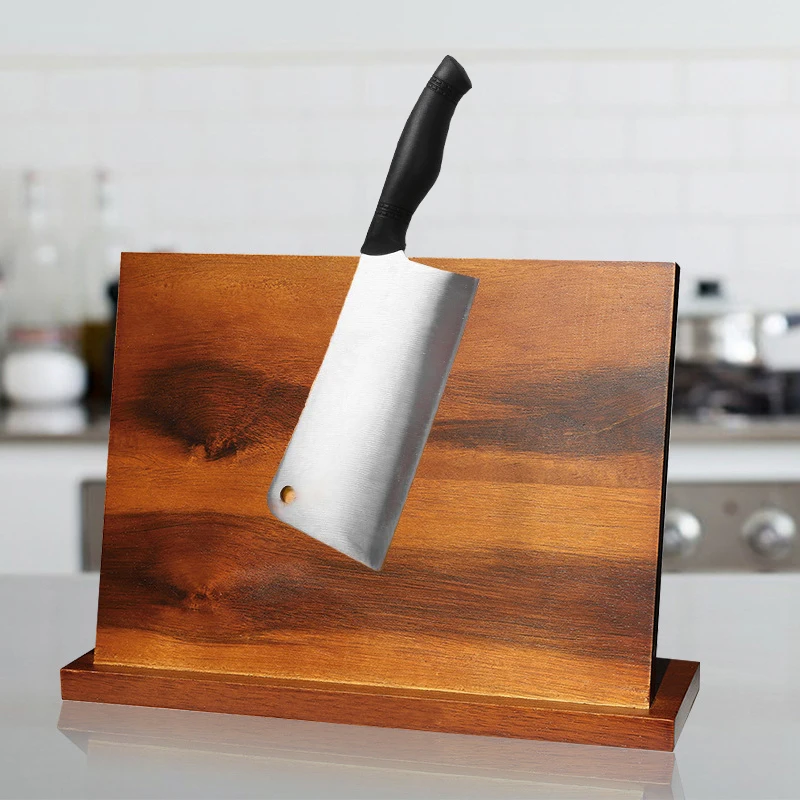 Portacoltelli magnetico (legno naturale) coltello Organizer Block coltello Dock cucina porta forbici legno di gomma fortemente magnetico Acacia