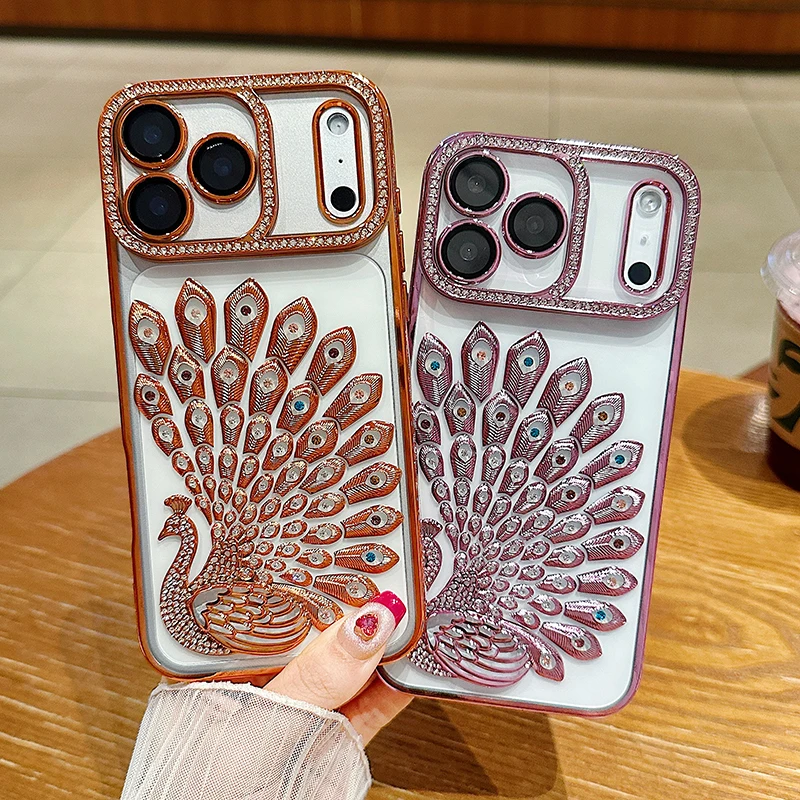 Новый роскошный однотонный противоударный чехол для телефона с павлином для iPhone 17 Pro Max 15 13 14 16 Pro Max, задняя крышка-бампер