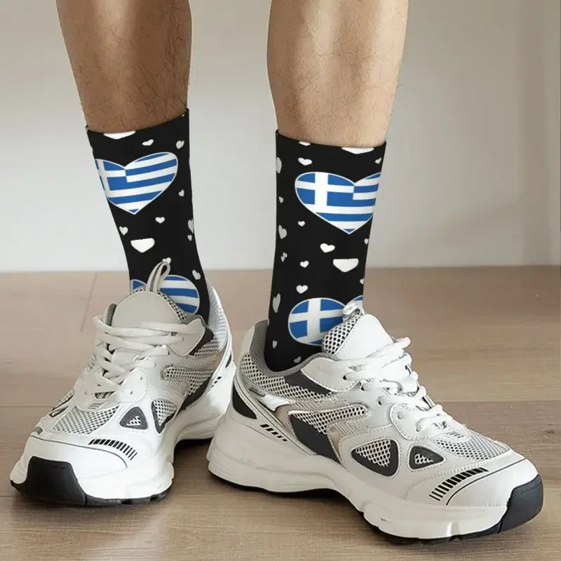 Homens e mulheres Greek Love Flag Crew Socks, Heart Designs, vestido quente, moda, novidade, Y2K