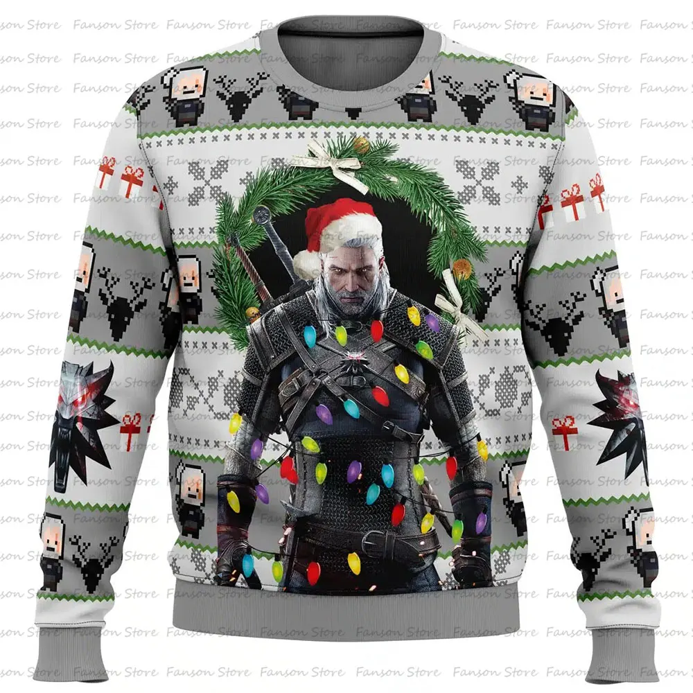 The Witcher-Pull de dessin animé de monstre de Noël pour hommes et femmes, sweat à capuche Anime, sweat-shirt de couple, pull de