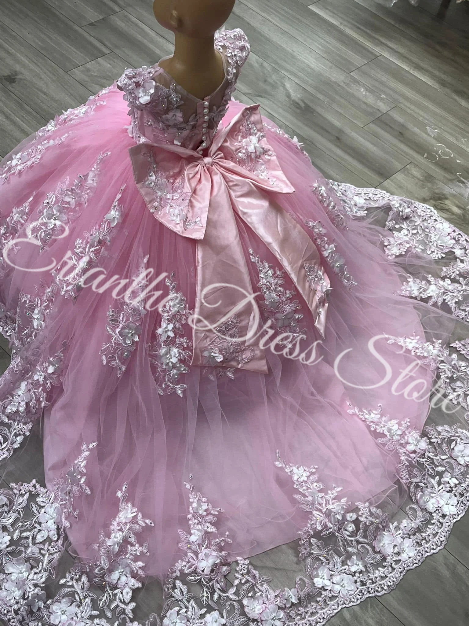 

Customized Pink Flower Girl Dress For Wedding Tulle Puffy Applique Lace Princess Child First Eucharistic Birthday Party Dress