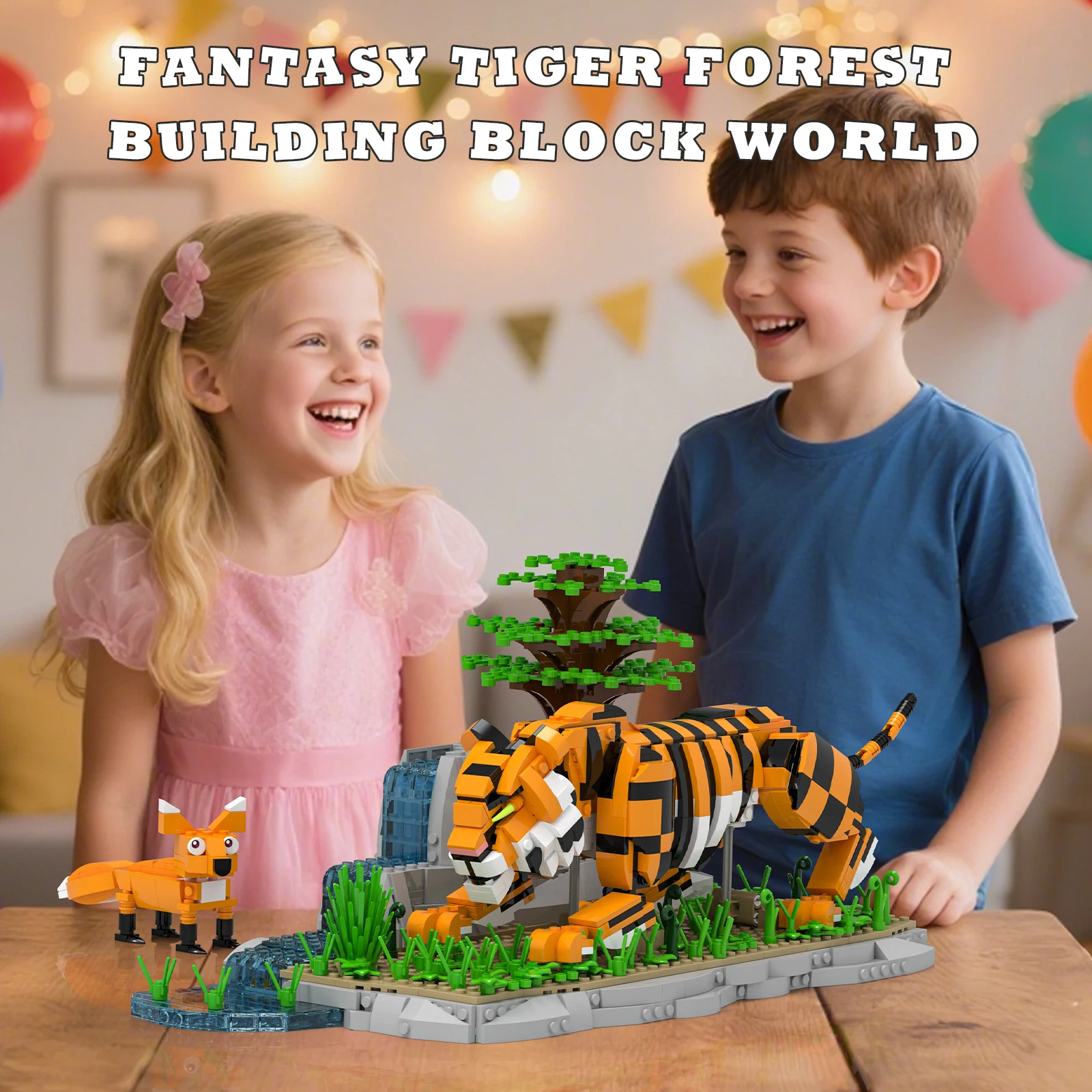 Forest animal tiger model, home creative collectible ornament, model assembly toy, building blocks educational toy,birthday gift