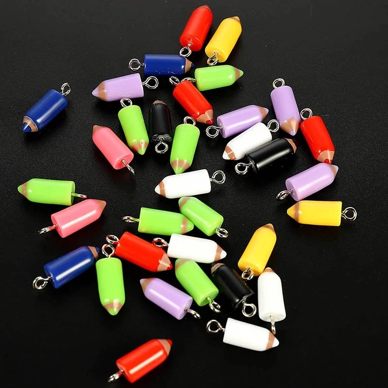 20pcs/lot Mixed Random Color Resin Pencil Shape Charms Pendants DIY Keychain Earrings for Jewelry Making Accessories