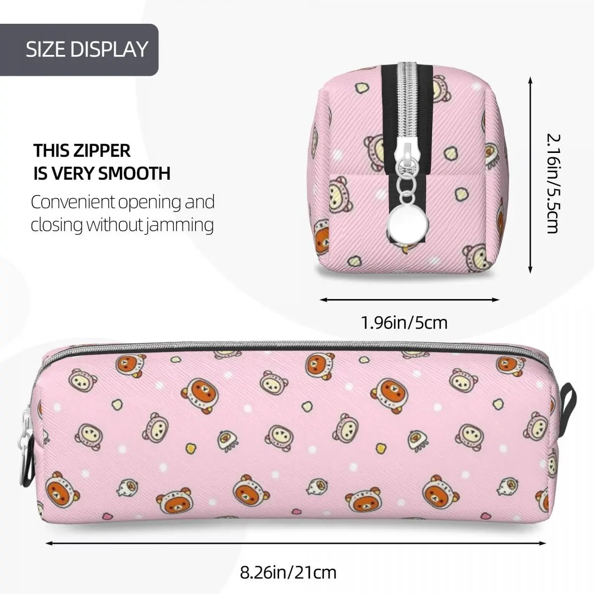 Kawaii Pink Rilakkuma Pattern Pencil Cases New Pen Holder Bag Girls Boys Big Capacity School Supplies Zipper Pencil Pouch