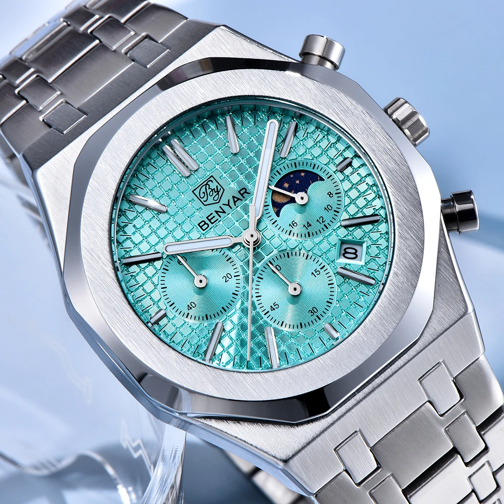Men's Square Quartz Watch with Tiffany Blue Dial