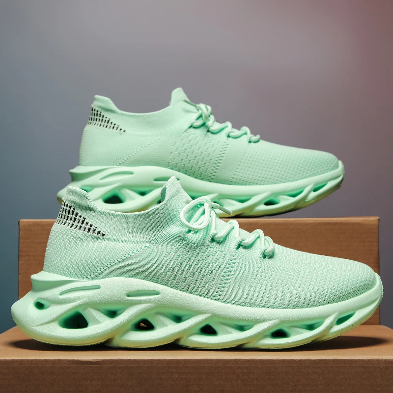 

Мужские спортивные Зеленые кроссовки для бега, повседневные кроссовки, уличная дышащая сетчатая женская обувь для тенниса с амортизацией