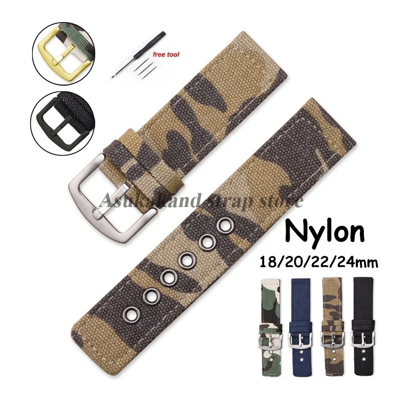 Neue Camouflage Nylon Leinwand Armband 18mm 20mm 22mm 24mm Outdoor Weiche Sport Armband Universal Ersatz frauen Männer Armband