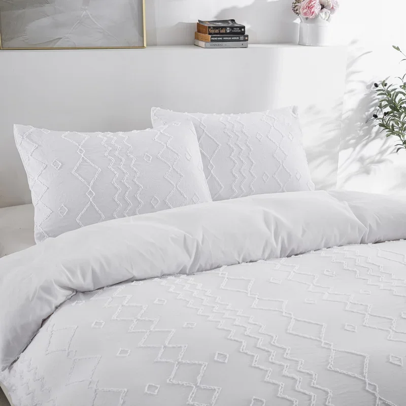 

Tufted Duvet Cover Queen,Soft and Lightweight Quilt Cover for All Season,2/3 Pcs Boho Embroidery Shabby Chic Bedding Set (White)