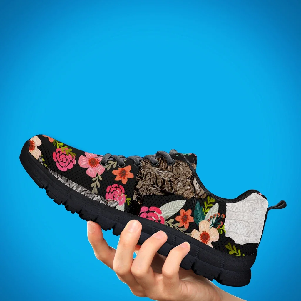 Sneakers For Women Cat Print Comfortable Outdoor Casual Shoes Cartoon Cat Flowers Designer Breathable Women's Shoes