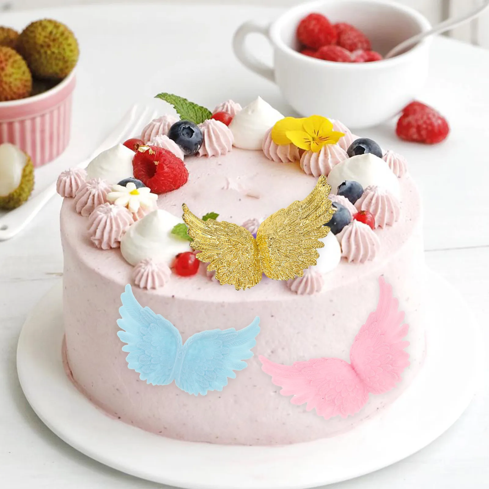 6Pcs Lightweight Colorful Angel Wings for Christmas DIY Crafts Cake Decorating Party Scenes Festive Ornament Supplies