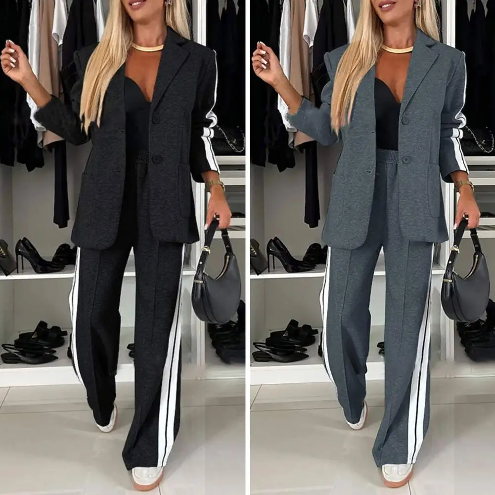 2-Piece Set for Women, Long Sleeve Suit, Pockets, Stitching Pants, Office Blazer, Female Fashion, Autumn and Winter, New, 2024