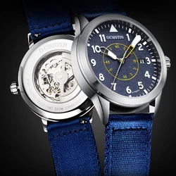 OCHSTIN Original Mens Automatic Self-Wind Mechanical Watch Date Calendar Army Design Nylon Strap Luminous Male Sports Wristwatch