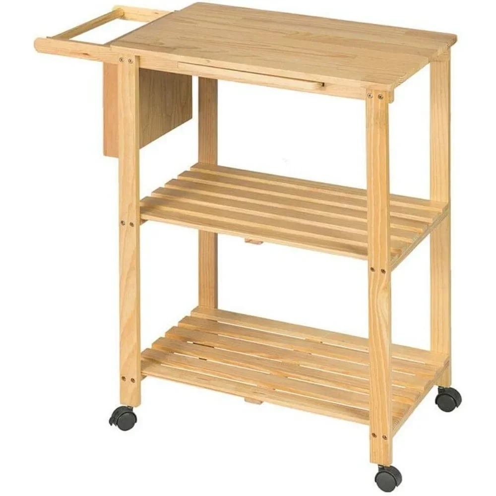 Wooden Kitchen Trolley Cart Utility Serving Island Dish Shelf Workstation w/Knife Rack Pine Wood Frame 31.5 x 15.7 x 33.2 of Set