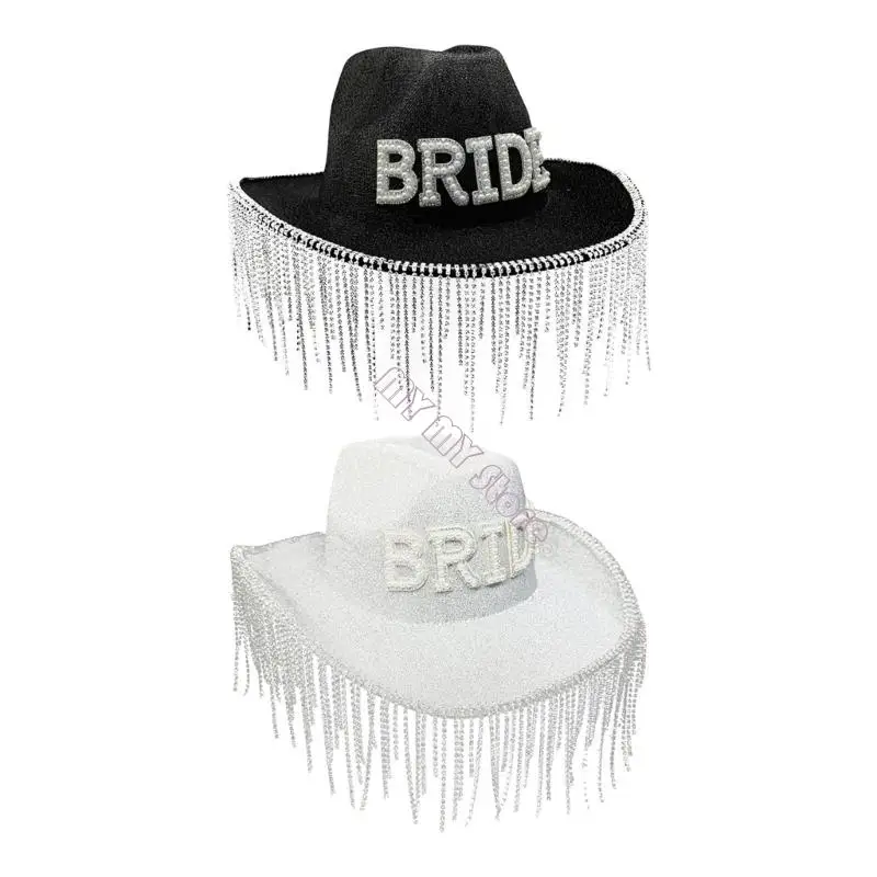 

Stylish Pearls Bride Hat with Luxurious Rhinestones Fringe Design Shimmering Headwear for Bachelorette Event Gathering