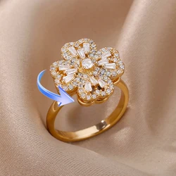 Anillos de boda giratorios de cuatro tréboles para mujer, acero inoxidable, antiestrés, anillo de ansiedad, joyería estética ajustable