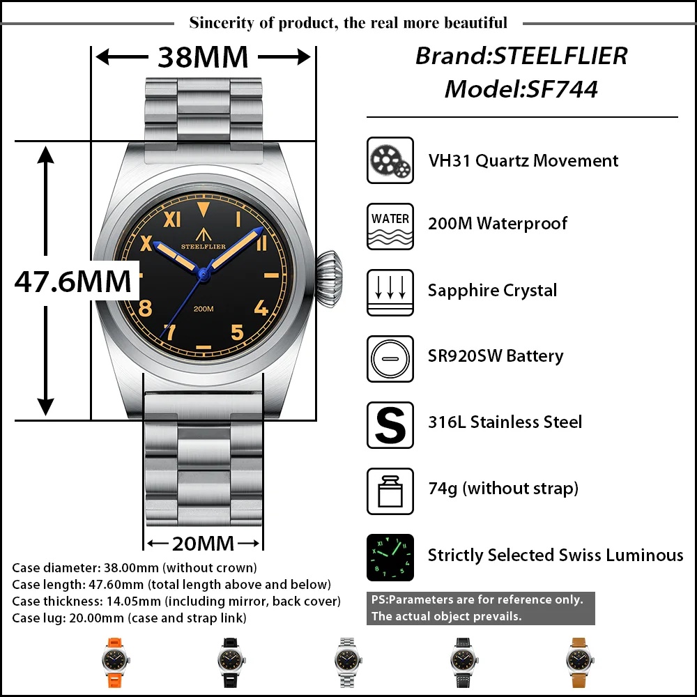 Imagem -02 - Steelflier Oficial Sf744 Relógios de Quartzo Vh31 Movimento Mudo Suíço c3 Verde Luminoso 200m à Prova Impermeável Água Espelho Safira Relógio Masculino