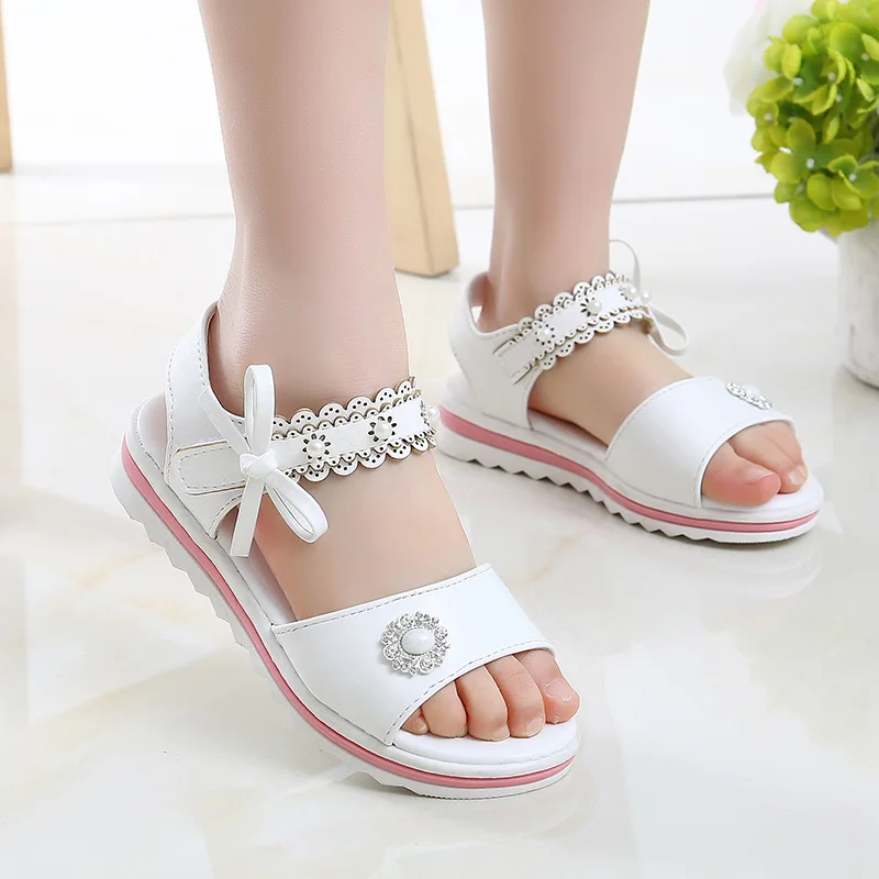 2021 Công Chúa Sandal Mùa Hè Cho Bé Gái Đi Biển Trắng Hồng Giày Trẻ Em Kim Cương Giả Giày Sandal 3 4 5 6 7 8 9 10 11 12 Tuổi