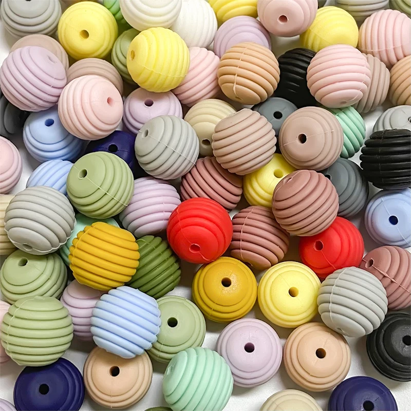 30pcs 15mm Silicone Beads Teethers DIY Threaded Silica Beads BPA Free Spiral Food Grade Silicone Teething