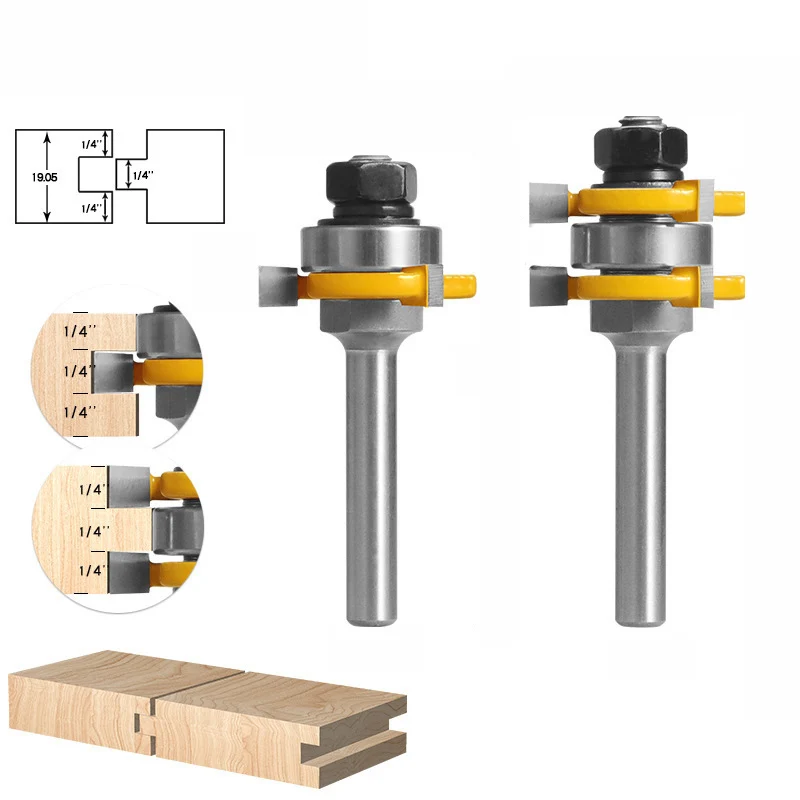 2 Stuks 8Mm Schacht Gezamenlijke Monteren Router Bits Tong & Groef T-Slot Frees Voor Hout Houtwerk snijgereedschap