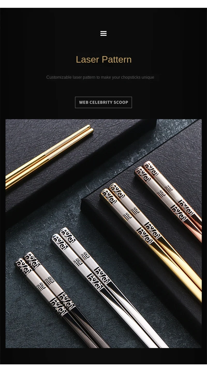 5 Paar Essstäbchen aus Edelstahl 304, wiederverwendbar, rutschfest, Spülmaschine für Lebensmittel, Sushi-Sticks, Küchengeschirr – Detail 9