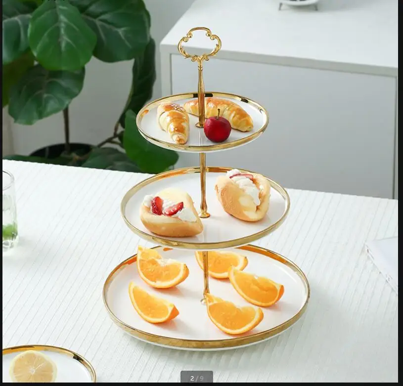 

Ceramic Fruit Plate Circular Multilayer Cake Stand Dessert Pan Candy Snacks Decoration Display Decor Bread Tray