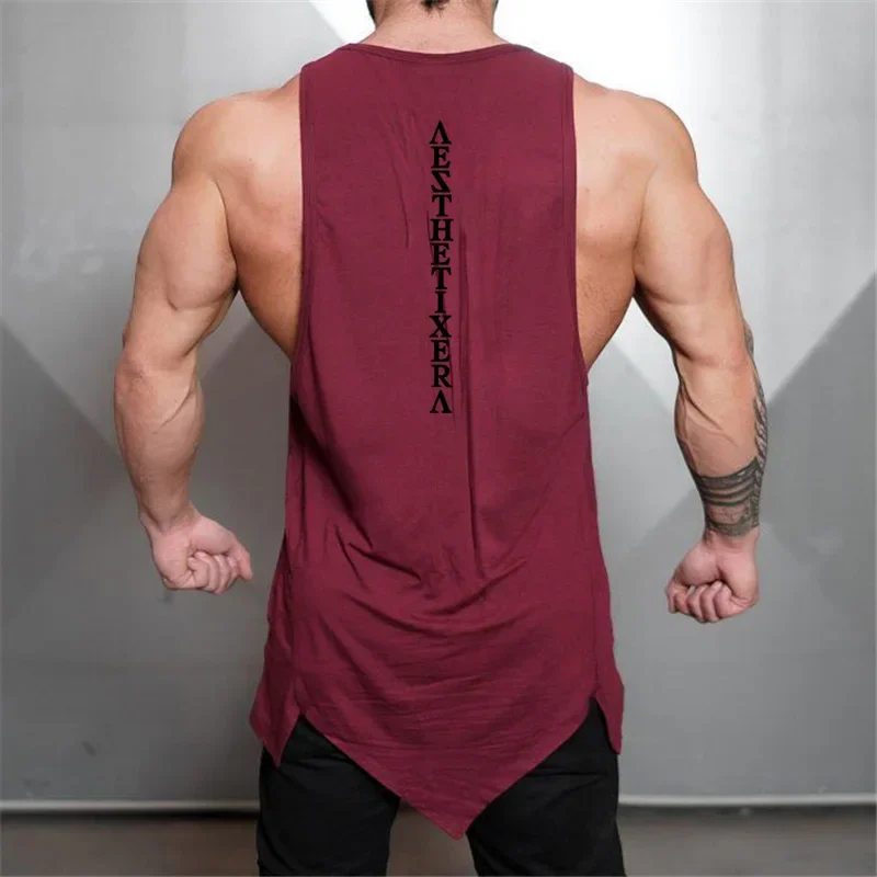 Muscleguys Gym Stringer Clothing Bodybuilding Tank Top Men Fitness Singlet Sleeveless Shirt Solid Cotton Undershirt Muscle Vest