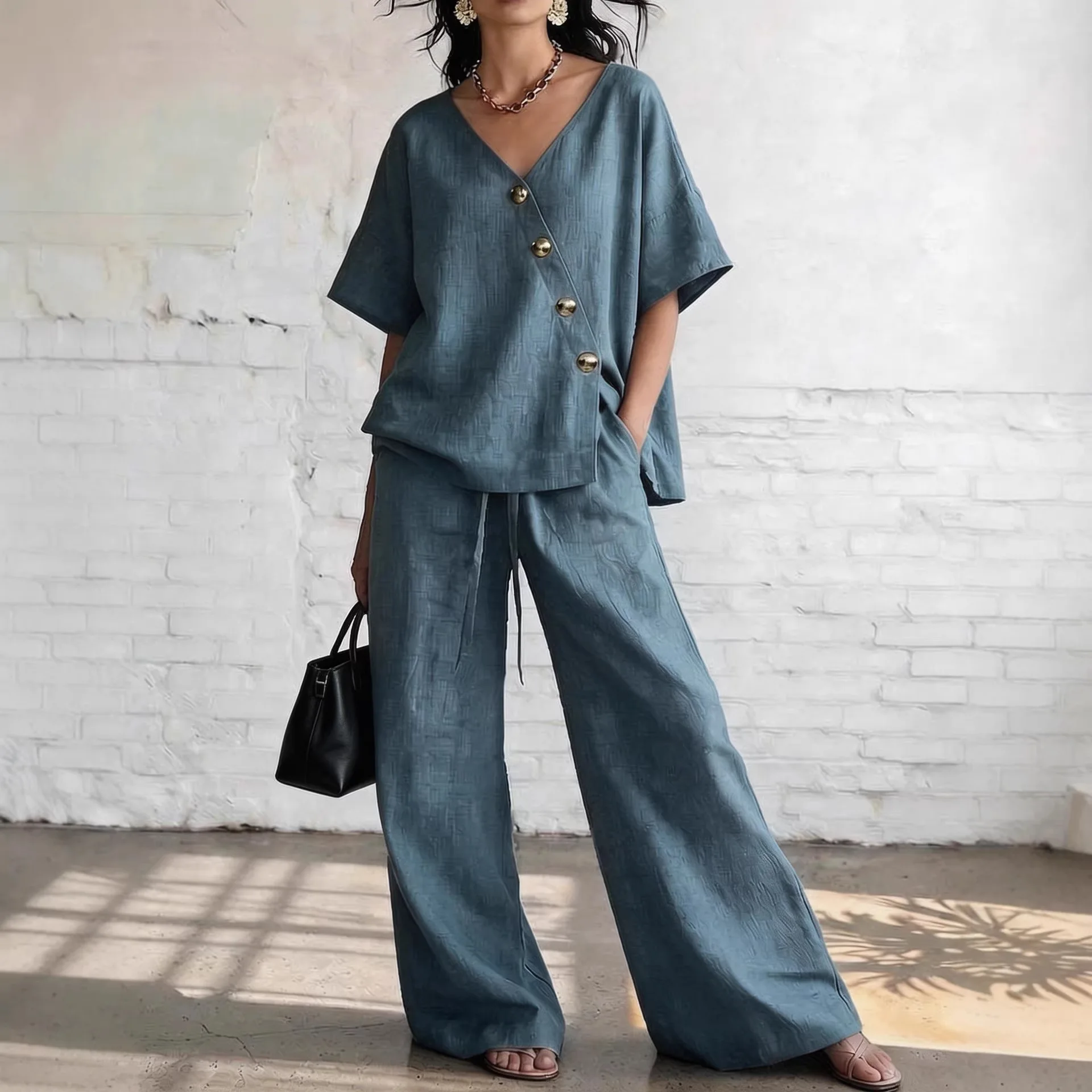 Conjunto de dos piezas de lino - Short Linen Drawstring reseña y precio